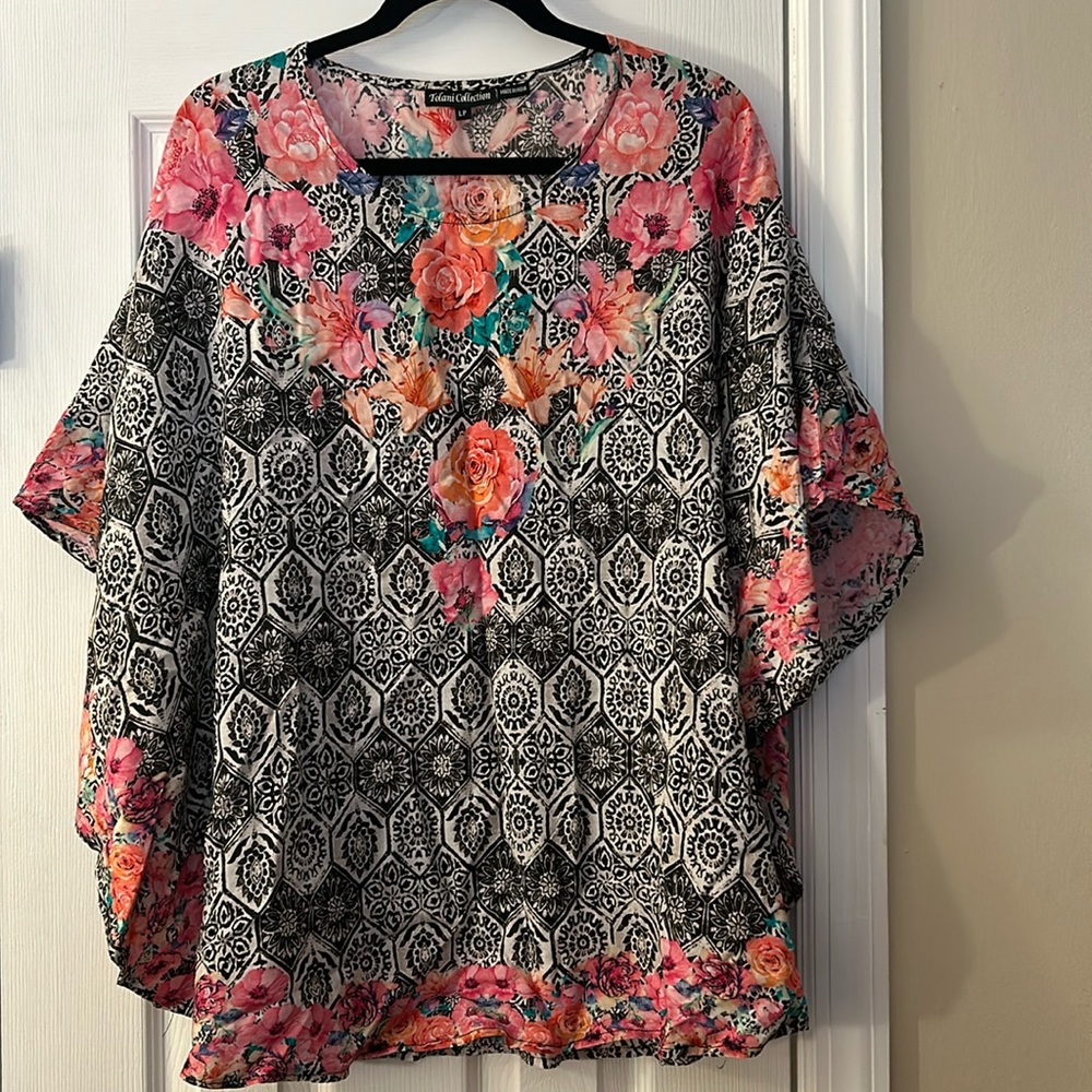 Tolani Collection Petite Print Woven Caftan Tunic Women's Size LP Black…